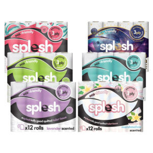Splesh Toilet Rolls 12 Pack - White, Lavender, Vanilla, Aloe, Luna or Watermelon