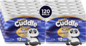 Panda Cuddle 3-Ply Quilted Toilet Paper - 120 Rolls Bulk Bathroom Tissue, Unscented